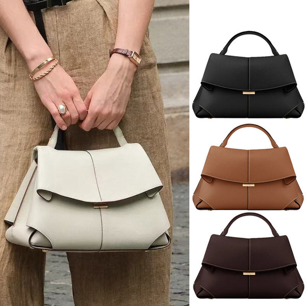 Beige Elegant Womens Genuine Cowhide Leather Top Handle Satchel Chic Flap Crossbody Shoulder Bag Women's Bags & Handbags