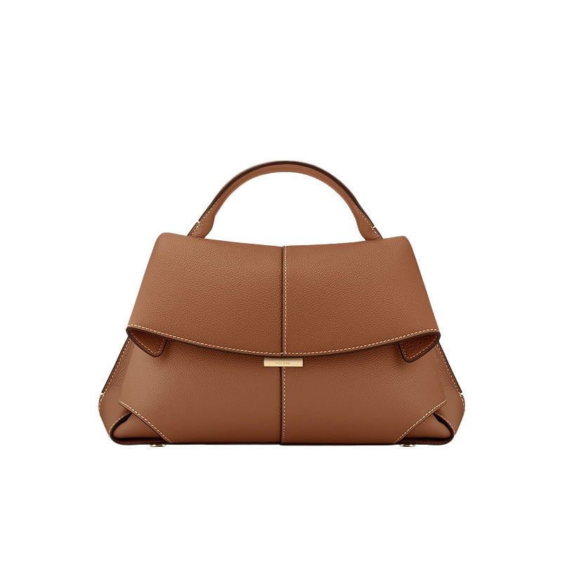 Brown Elegant Womens Genuine Cowhide Leather Top Handle Satchel Chic Flap Crossbody Shoulder Bag Women's Bags & Handbags