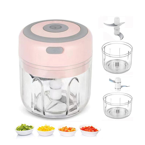 Pink Compact Cordless Electric Mini Food Chopper Set Usb Rechargeable Garlic Masher & Veggie Dicer (100Ml 250Ml) Choppers