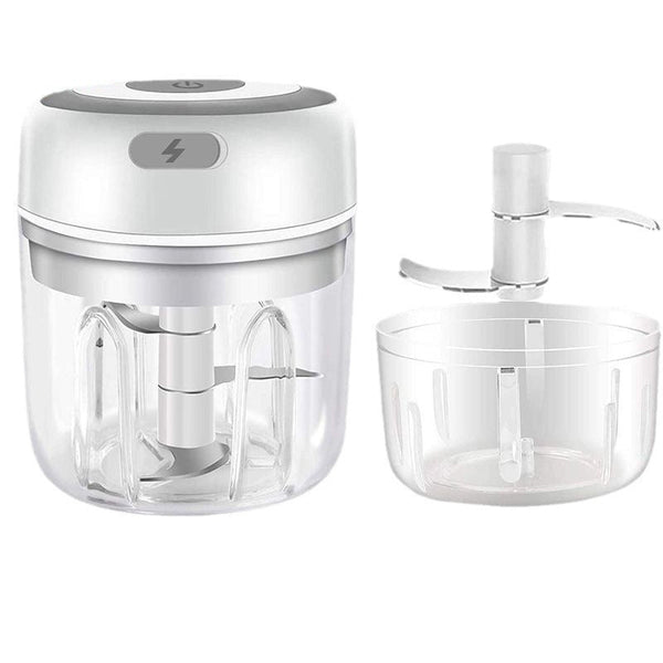 White Compact Cordless Electric Mini Food Chopper Set Usb Rechargeable Garlic Masher Veggie Dicer 100Ml & 250Ml Choppers