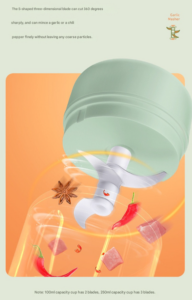 White Compact Cordless Electric Mini Food Chopper Set Usb Rechargeable Garlic Masher Veggie Dicer 100Ml & 250Ml Choppers