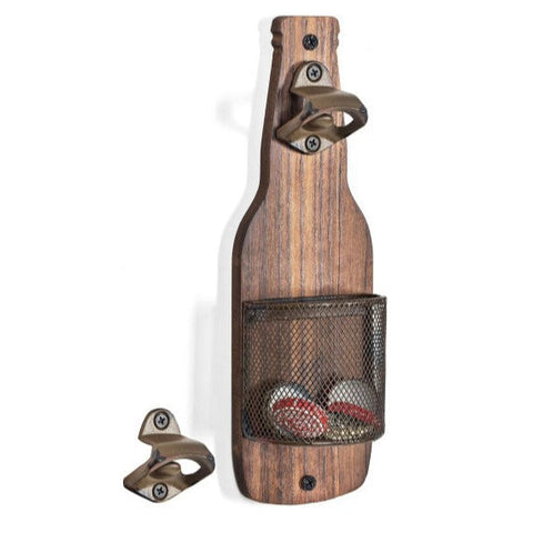 Brown Rustic Wall Mounted Bottle Opener With Cap Catcher Beer For Bar & Kitchen Corkscrews & Bottle Openers
