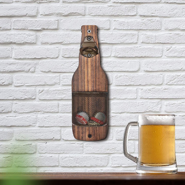 Brown Rustic Wall Mounted Bottle Opener With Cap Catcher Beer For Bar & Kitchen Corkscrews & Bottle Openers