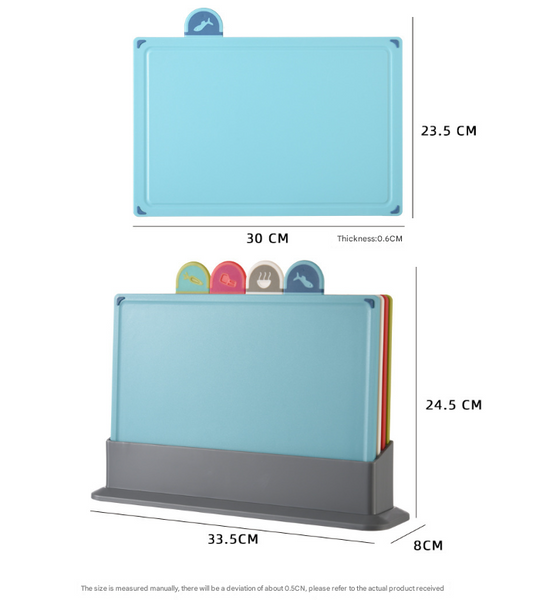 Colourful 4 Piece Coded Index Cutting Board Set With Storage Stand Food Safe Pp Non Slip Easy Clean Kitchen Chopping Boards Cutting Boards