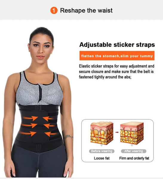 Size 5Xl Black Womens Sweat Enhancing Waist Trainer Belt Dual Strap Zipper Tummy Control Cincher Shapewear