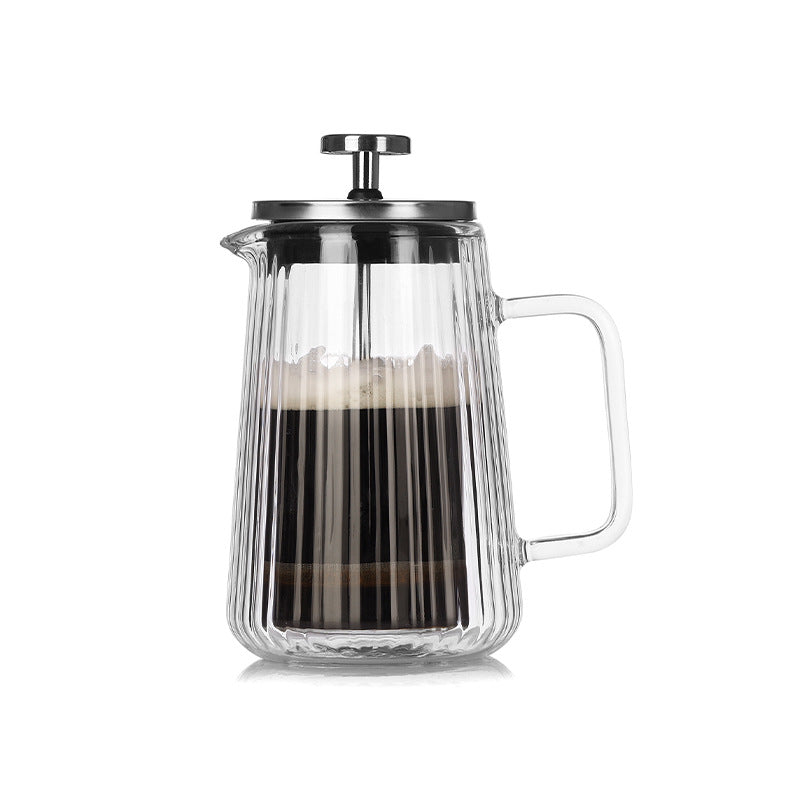 350Ml Transparent Elegant Ribbed Double Wall Glass French Press Heat Resistant Coffee Tea Maker With Stainless Steel Filter Other Coffee Tea & Espress