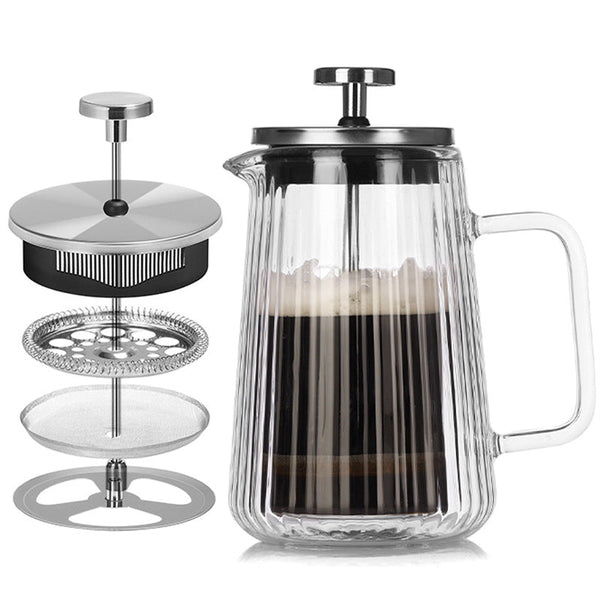 350Ml Transparent Elegant Ribbed Double Wall Glass French Press Heat Resistant Coffee Tea Maker With Stainless Steel Filter Other Coffee Tea & Espress