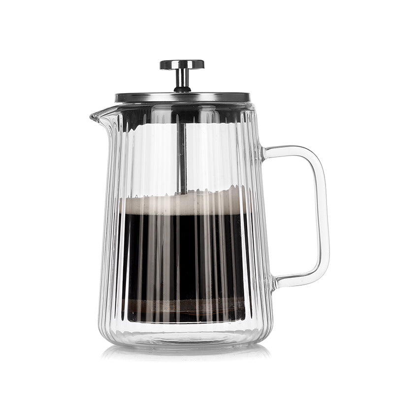 650Ml Transparent Elegant Ribbed Double Wall Glass French Press Heat Resistant Coffee Tea Maker With Stainless Steel Filter Other Coffee Tea & Espress