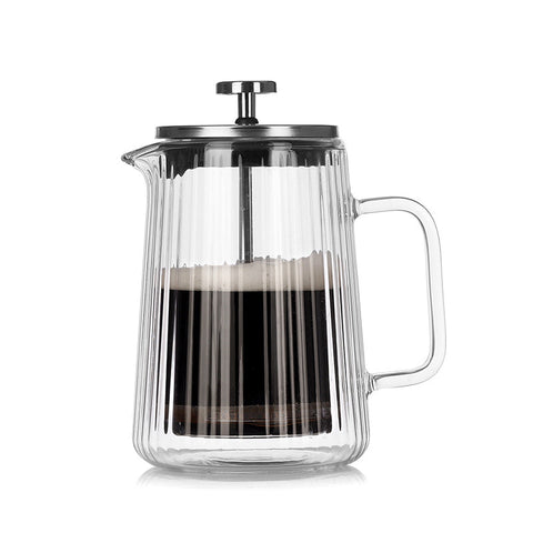 650Ml Transparent Elegant Ribbed Double Wall Glass French Press Heat Resistant Coffee Tea Maker With Stainless Steel Filter Other Coffee Tea & Espress