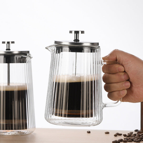 650Ml Transparent Elegant Ribbed Double Wall Glass French Press Heat Resistant Coffee Tea Maker With Stainless Steel Filter Other Coffee Tea & Espress