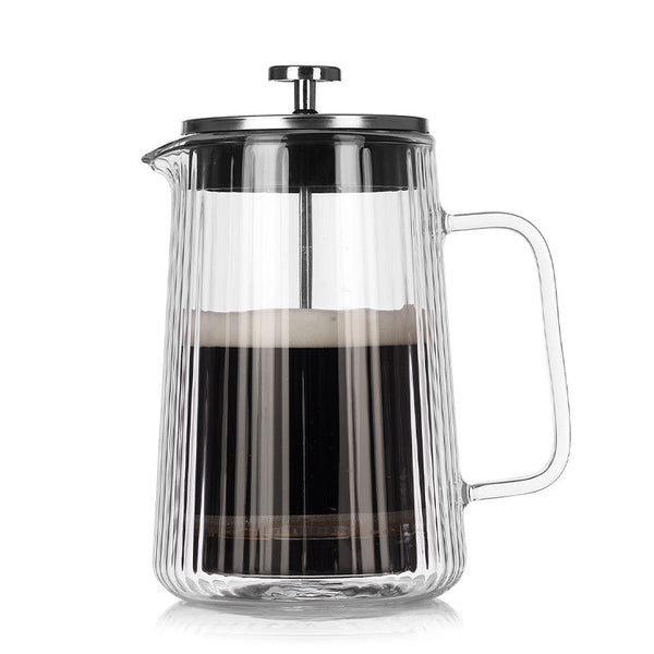 1000Ml Transparent Elegant Ribbed Double Wall Glass French Press Heat Resistant Coffee Tea Maker With Stainless Steel Filter Other Coffee Tea & Espres