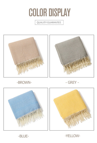 Blue Elegant Herringbone Tassel Throw Blanket Large Acrylic Faux Cashmere Soft Cozy For Sofa Bed & Decor 130X240cm Blankets