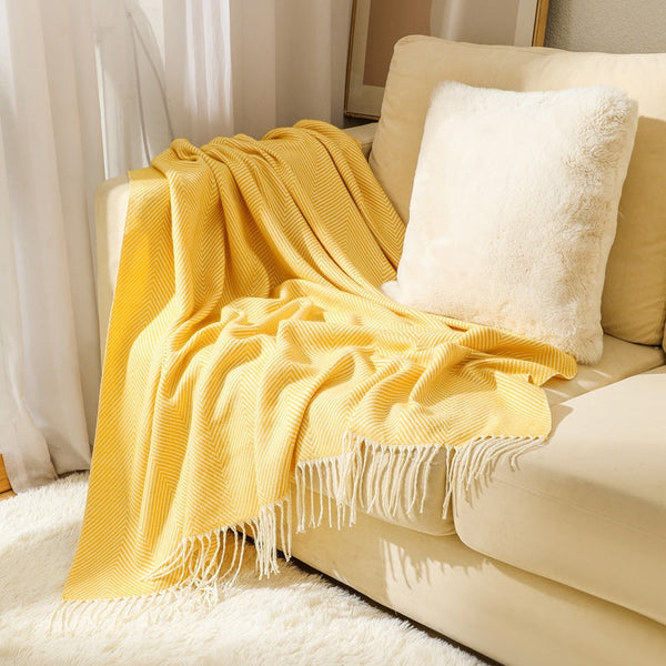130X240cm Yellow Elegant Herringbone Tassel Throw Blanket Large Acrylic Faux Cashmere Soft Throws & Afghans