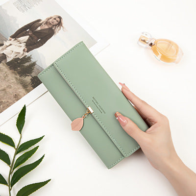 Green Elegant Ladies Long Pu Leather Wallet Slim Clutch With Leaf Charm Multi Card Holder & Organizer Wallets
