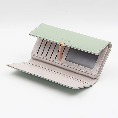 Green Elegant Ladies Long Pu Leather Wallet Slim Clutch With Leaf Charm Multi Card Holder & Organizer Wallets