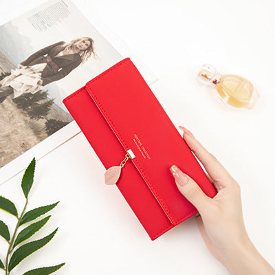 Red Elegant Ladies Long Pu Leather Wallet Slim Clutch With Leaf Charm Multi Card Holder Organizer Wallets