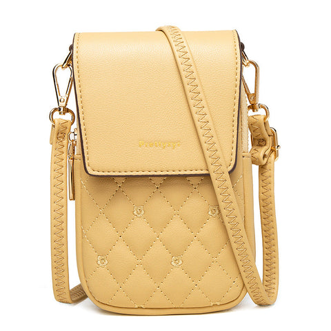 Yellow Chic Quilted Crossbody Phone Bag Pu Leather Mini Purse With Floral Stitching Adjustable Strap Women's Bags & Handbags