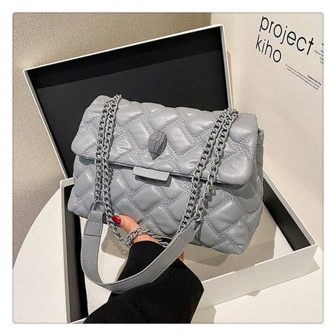 Grey Chic Quilted Crossbody Bag For Women Pu Leather Diamond Pattern Chain Strap Shoulder Purse With Elegant Clasp Women's Bags & Handbags