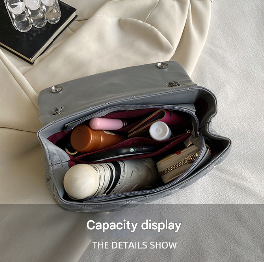 Grey Chic Quilted Crossbody Bag For Women Pu Leather Diamond Pattern Chain Strap Shoulder Purse With Elegant Clasp Women's Bags & Handbags