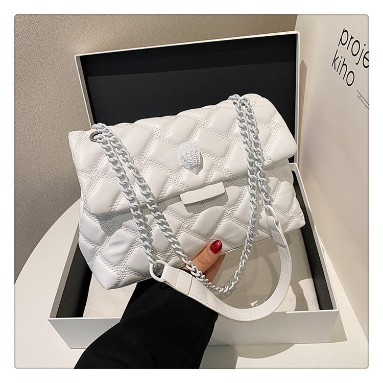 White Chic Quilted Crossbody Bag For Women Pu Leather Diamond Pattern Chain Strap Shoulder Purse With Elegant Clasp Women's Bags & Handbags