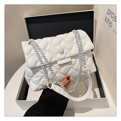 White Chic Quilted Crossbody Bag For Women Pu Leather Diamond Pattern Chain Strap Shoulder Purse With Elegant Clasp Women's Bags & Handbags