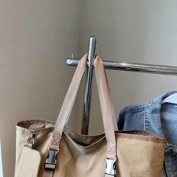 Khaki Womens Large Capacity Nylon Tote Bag Stylish Casual Shoulder Crossbody With Detachable Pouch Women's Bags & Handbags