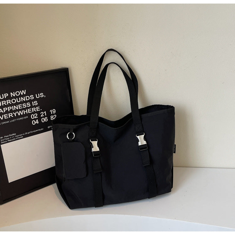 Black Women's Large Capacity Nylon Tote Bag Stylish Casual Shoulder & Crossbody With Detachable Pouch Women's Bags & Handbags