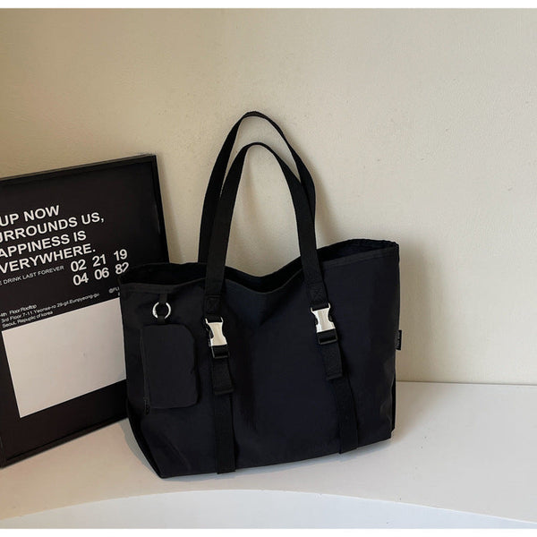 Black Women's Large Capacity Nylon Tote Bag Stylish Casual Shoulder & Crossbody With Detachable Pouch Women's Bags & Handbags