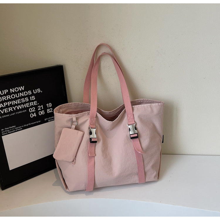Pink Womens Large Capacity Nylon Tote Bag Stylish Casual Shoulder Crossbody With Detachable Pouch Women's Bags & Handbags