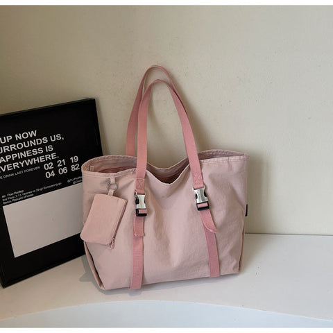 Pink Womens Large Capacity Nylon Tote Bag Stylish Casual Shoulder Crossbody With Detachable Pouch Women's Bags & Handbags