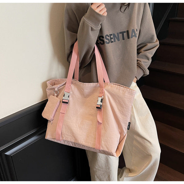 Pink Womens Large Capacity Nylon Tote Bag Stylish Casual Shoulder Crossbody With Detachable Pouch Women's Bags & Handbags