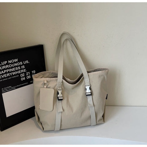 Beige Women's Large Capacity Nylon Tote Bag Stylish Casual Shoulder & Crossbody With Detachable Pouch Women's Bags & Handbags