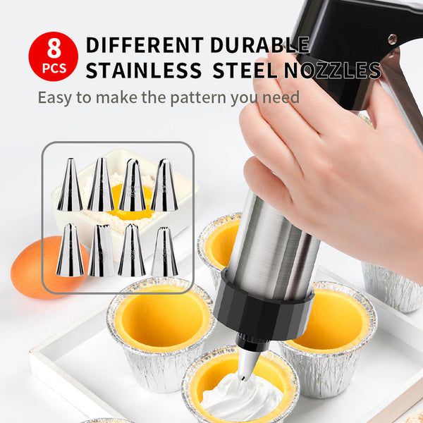 Silver And Black Stainless Steel Cookie Press Gun Kit Biscuit Maker Icing Decorating Set With 13 Discs 8 Nozzles Cookie Cutters