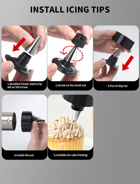 Silver And Black Stainless Steel Cookie Press Gun Kit Biscuit Maker Icing Decorating Set With 13 Discs 8 Nozzles Cookie Cutters