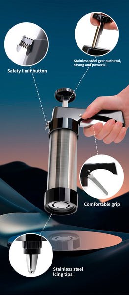 Silver And Black Stainless Steel Cookie Press Gun Kit Biscuit Maker Icing Decorating Set With 13 Discs 8 Nozzles Cookie Cutters