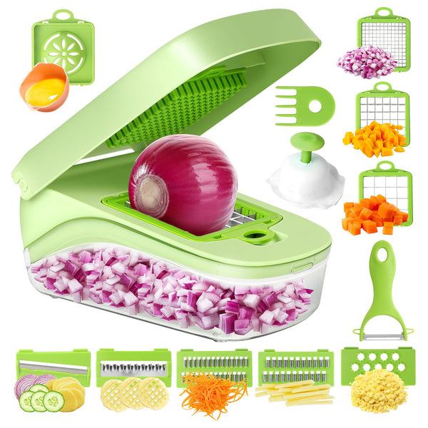 Green Versatile 14 In Vegetable Chopper & Slicer Set Multi Functional Kitchen Mandoline Dicer Grater Choppers