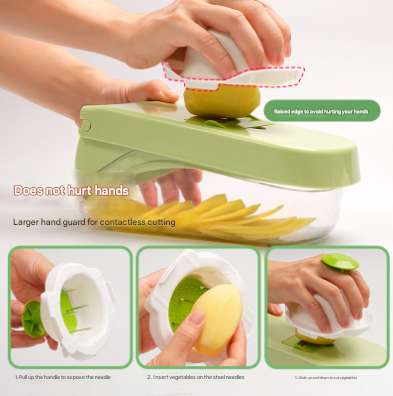 Green Versatile 14 In Vegetable Chopper & Slicer Set Multi Functional Kitchen Mandoline Dicer Grater Choppers