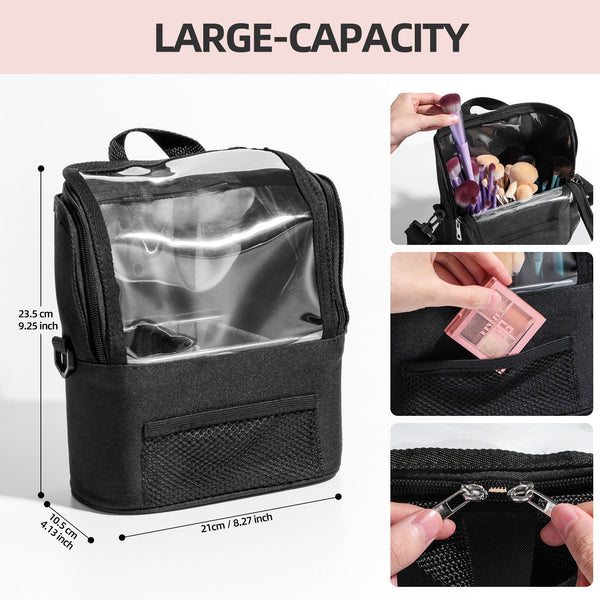 Black Professional Makeup Bag Organizer Large Capacity Travel Cosmetic Case With Brush Holder Adjustable Dividers & Shoulder Strap Makeup Bags & Cases