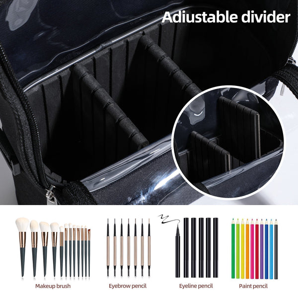 Black Professional Makeup Bag Organizer Large Capacity Travel Cosmetic Case With Brush Holder Adjustable Dividers & Shoulder Strap Makeup Bags & Cases