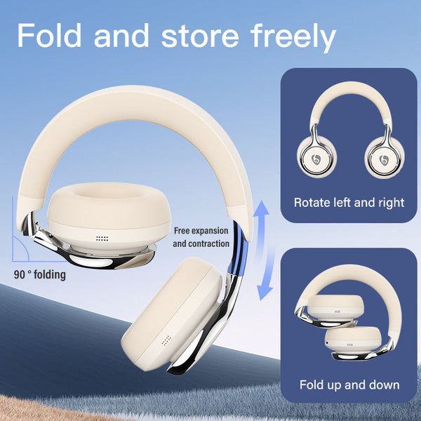 White Premium Wireless Anc Bluetooth 5.4 32H Playtime Foldable Over Ear Design Comfort Earpads For Travel & Gaming Headphones