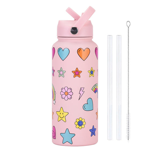 Style 11G Colorful Plaid Vibrant Fun Print 1L Stainless Steel Insulated Water Bottle 32Oz Large Capacity With Straw Lid & Carry Handle Bpa Free Water