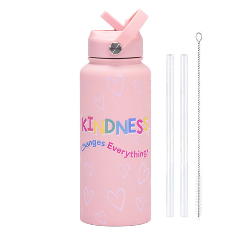 Style 11A Pink Vibrant Fun Print 1L Stainless Steel Insulated Water Bottle 32Oz Large Capacity With Straw Lid & Carry Handle Bpa Free Water Bottles &