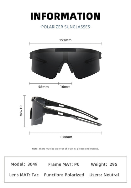 Blue Lenses With Black Temples Ultra Light Polarized Sports Wraparound Shield Design For Cycling & Outdoor Performance Sunglasses