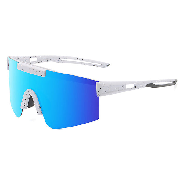 Blue Lenses With White Temples Ultra Light Polarized Sports Wraparound Shield Design For Cycling & Outdoor Performance Sunglasses