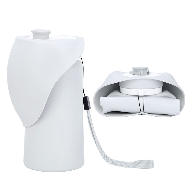 Grey Pet Dog Water Bottle 550Ml Foldable Food Grade Silicone Travel Drinker With Leak Proof Dispenser Dog Fountains
