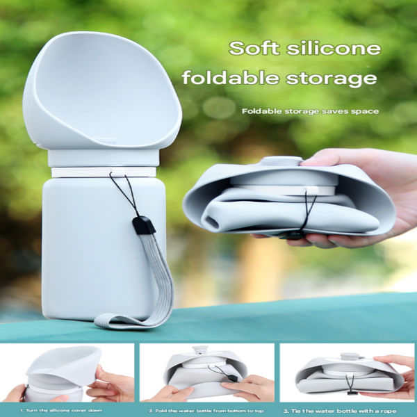 Grey Pet Dog Water Bottle 550Ml Foldable Food Grade Silicone Travel Drinker With Leak Proof Dispenser Dog Fountains