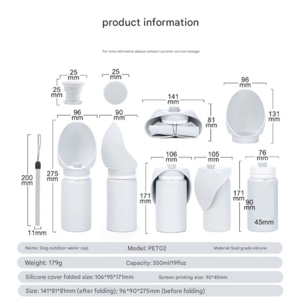 Grey Pet Dog Water Bottle 550Ml Foldable Food Grade Silicone Travel Drinker With Leak Proof Dispenser Dog Fountains