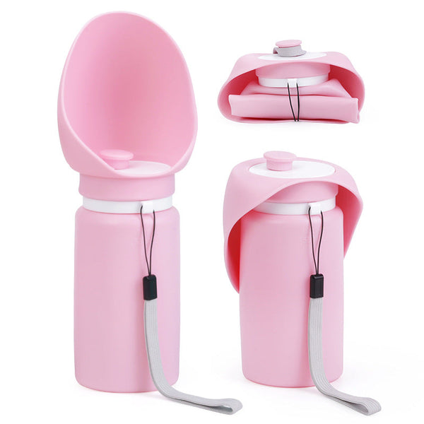 Pink Pet Dog Water Bottle 550Ml Foldable Food Grade Silicone Travel Drinker With Leak Proof Dispenser Dog Fountains