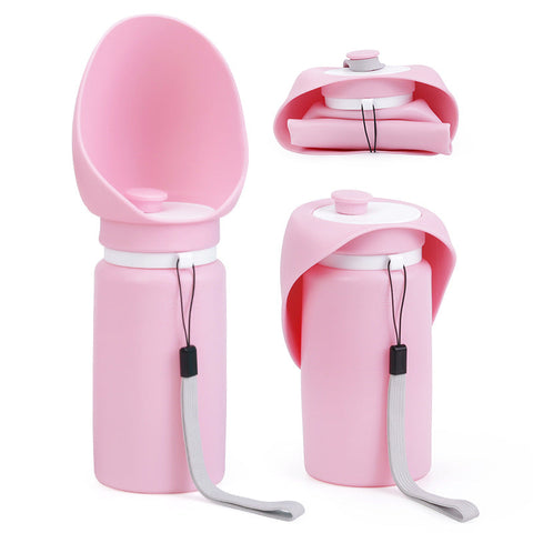Pink Pet Dog Water Bottle 550Ml Foldable Food Grade Silicone Travel Drinker With Leak Proof Dispenser Dog Fountains