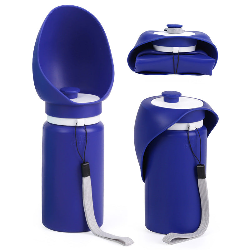 Dark Blue Pet Dog Water Bottle 550Ml Foldable Food Grade Silicone Travel Drinker With Leak Proof Dispenser Dog Fountains